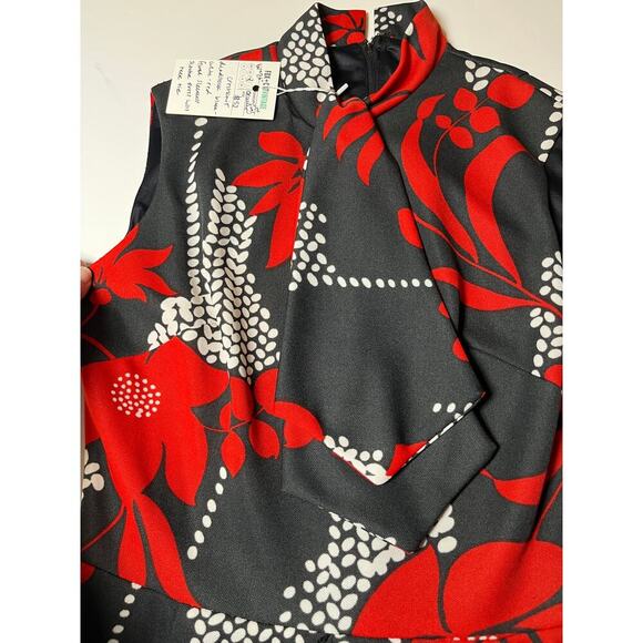 Vintage‎ 60s Sears Crestknit Mod Dress XS S Tag Jr 9 Black Red Floral Scarf Mod - Picture 9 of 13